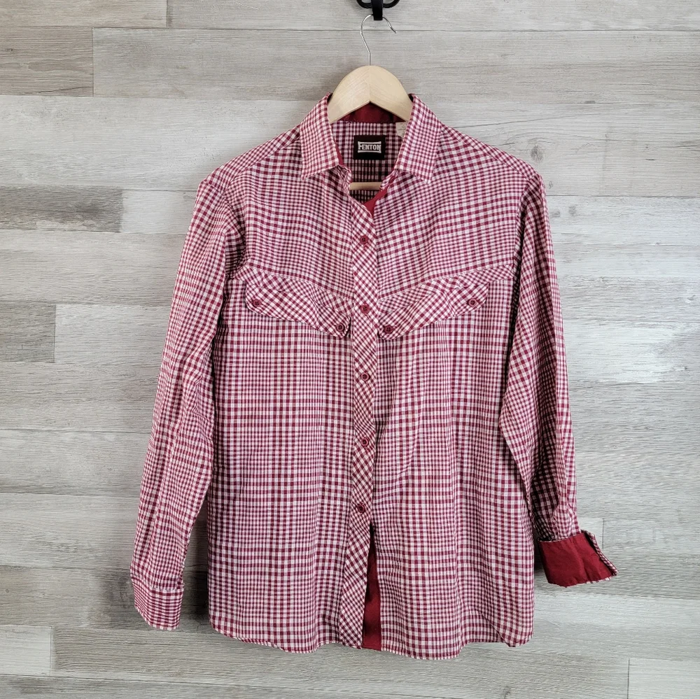 Vintage 80s Fenton Red Plaid Western Button Down Women's Shirt Size 15/16 - Picture 8 of 14